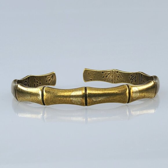 14K Yellow Gold Vintage Bamboo Bangle Cuff Bracelet Womens Silver 14 K Jewelry - Picture 5 of 9